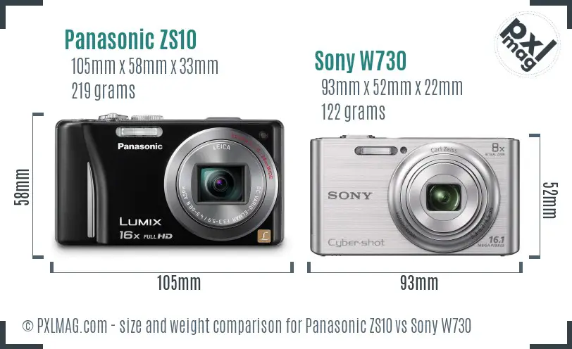 Panasonic ZS10 vs Sony W730 size comparison