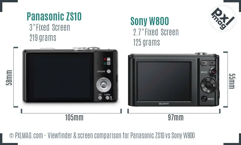 Panasonic ZS10 vs Sony W800 Screen and Viewfinder comparison