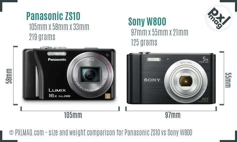 Panasonic ZS10 vs Sony W800 size comparison