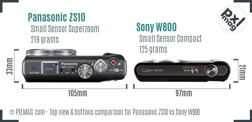 Panasonic ZS10 vs Sony W800 top view buttons comparison