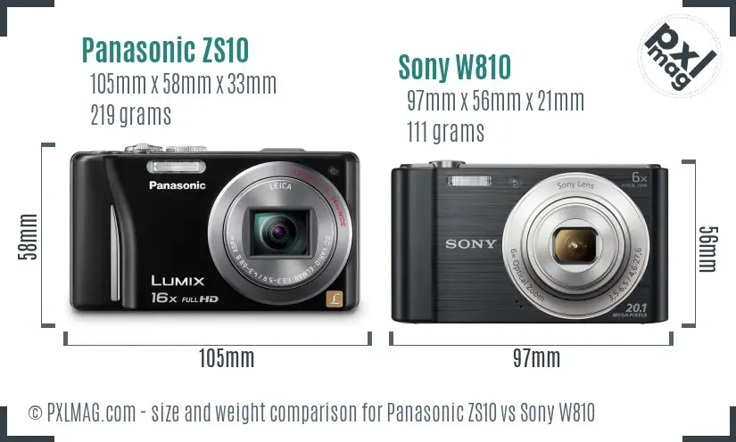 Panasonic ZS10 vs Sony W810 size comparison Panasonic ZS10 vs Sony W810 size comparison