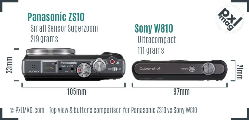 Panasonic ZS10 vs Sony W810 top view buttons comparison Panasonic ZS10 vs Sony W810 top view buttons comparison