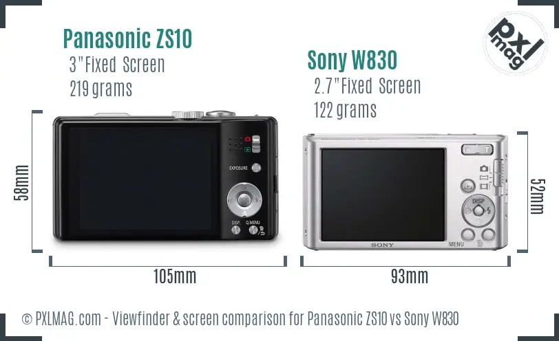 Panasonic ZS10 vs Sony W830 Screen and Viewfinder comparison