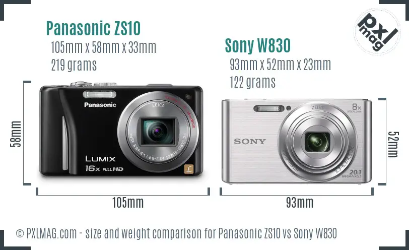 Panasonic ZS10 vs Sony W830 size comparison