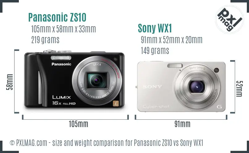 Panasonic ZS10 vs Sony WX1 size comparison