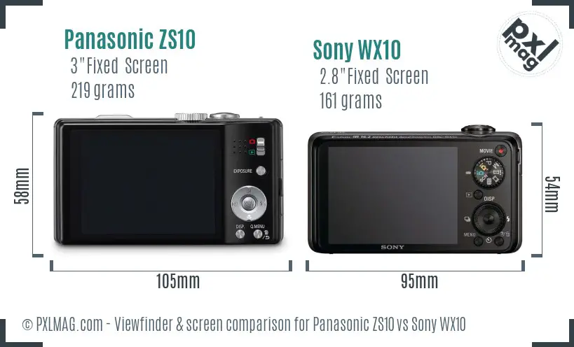 Panasonic ZS10 vs Sony WX10 Screen and Viewfinder comparison