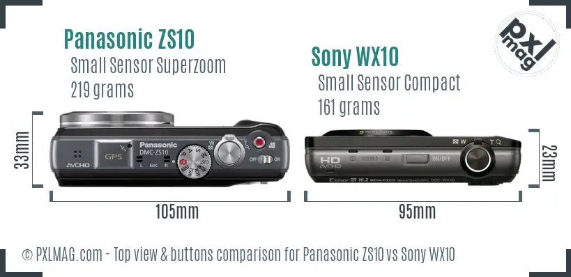 Panasonic ZS10 vs Sony WX10 top view buttons comparison