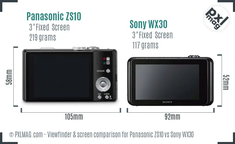 Panasonic ZS10 vs Sony WX30 Screen and Viewfinder comparison