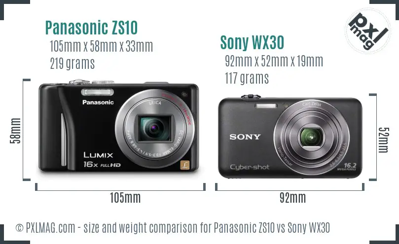 Panasonic ZS10 vs Sony WX30 size comparison