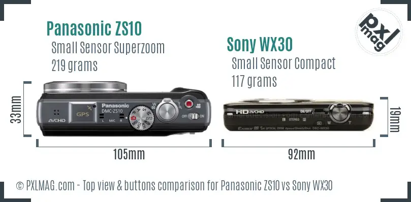 Panasonic ZS10 vs Sony WX30 top view buttons comparison