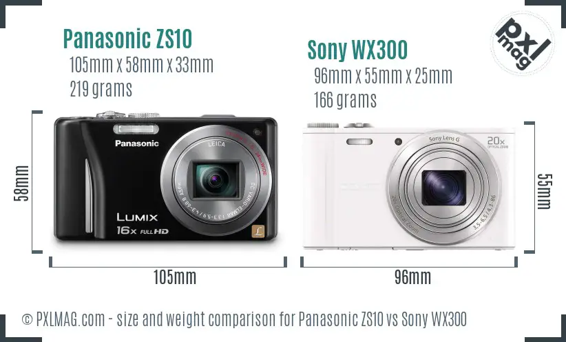 Panasonic ZS10 vs Sony WX300 size comparison Panasonic ZS10 vs Sony WX300 size comparison