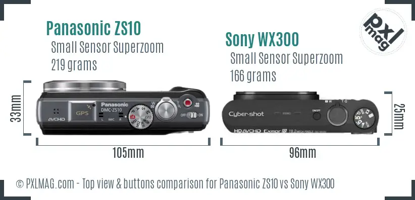 Panasonic ZS10 vs Sony WX300 top view buttons comparison Panasonic ZS10 vs Sony WX300 top view buttons comparison