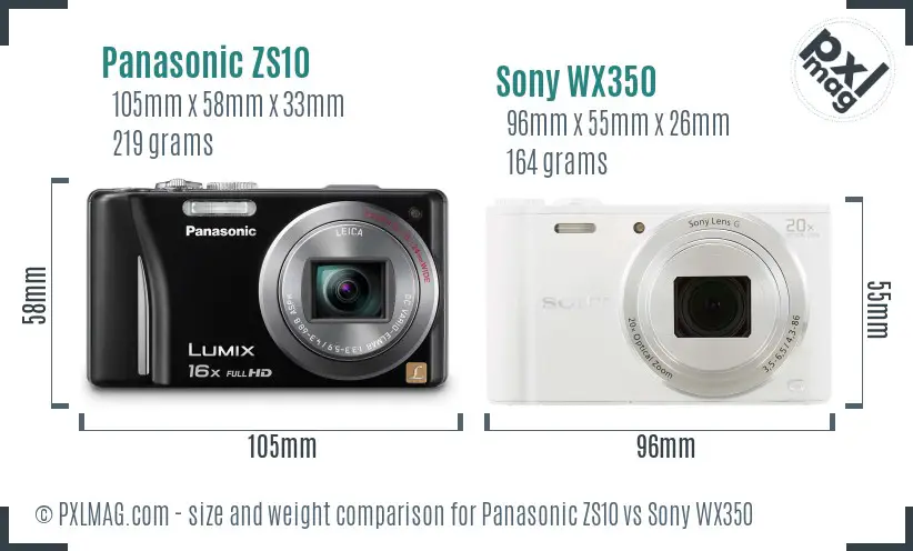 Panasonic ZS10 vs Sony WX350 size comparison Panasonic ZS10 vs Sony WX350 size comparison