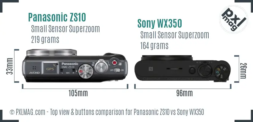Panasonic ZS10 vs Sony WX350 top view buttons comparison Panasonic ZS10 vs Sony WX350 top view buttons comparison