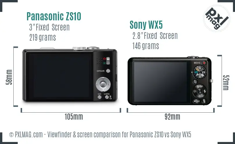 Panasonic ZS10 vs Sony WX5 Screen and Viewfinder comparison