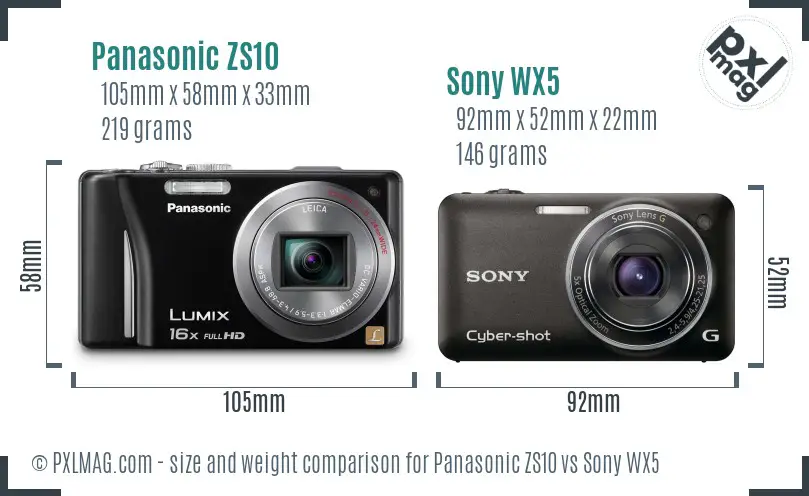 Panasonic ZS10 vs Sony WX5 size comparison