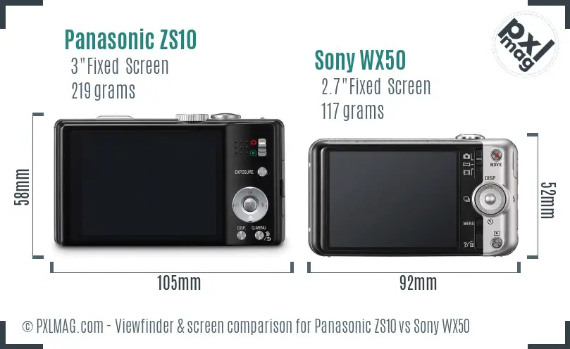 Panasonic ZS10 vs Sony WX50 Screen and Viewfinder comparison