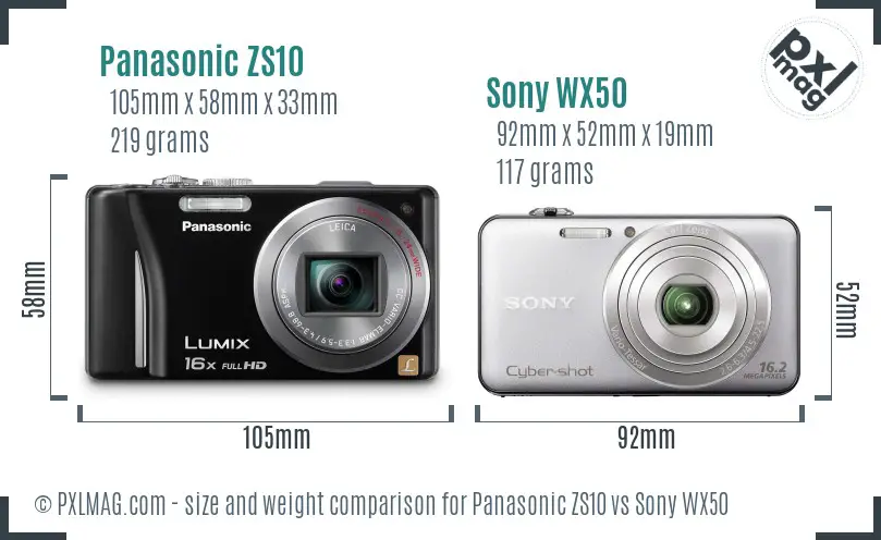 Panasonic ZS10 vs Sony WX50 size comparison