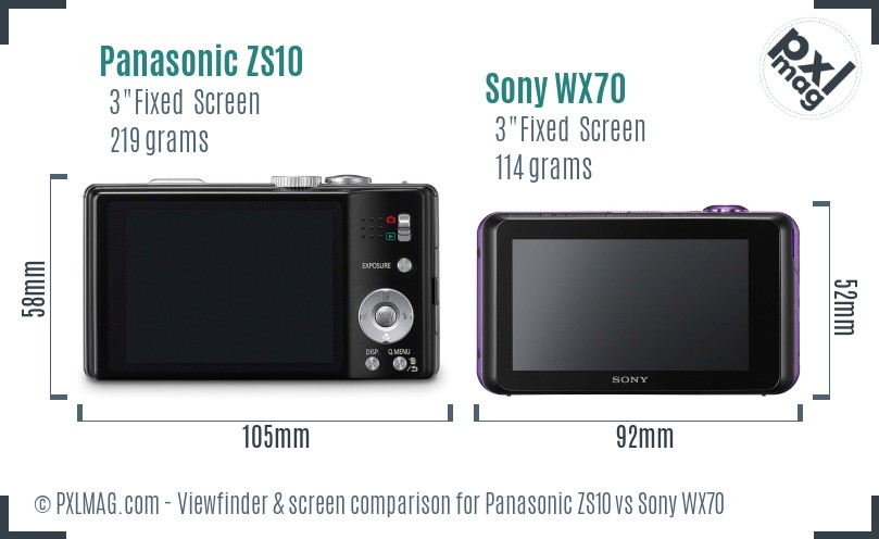 Panasonic ZS10 vs Sony WX70 Screen and Viewfinder comparison