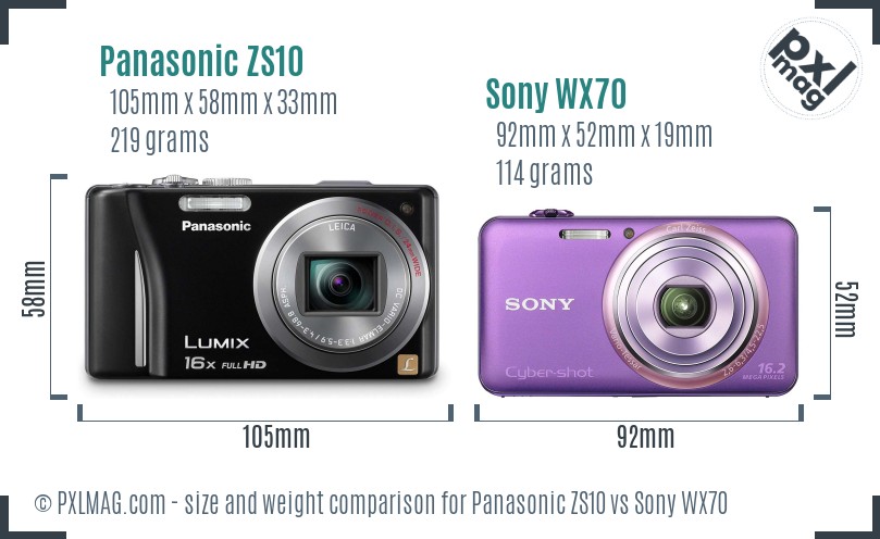 Panasonic ZS10 vs Sony WX70 size comparison