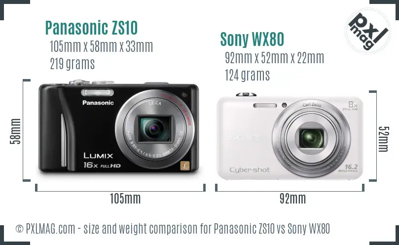 Panasonic ZS10 vs Sony WX80 size comparison