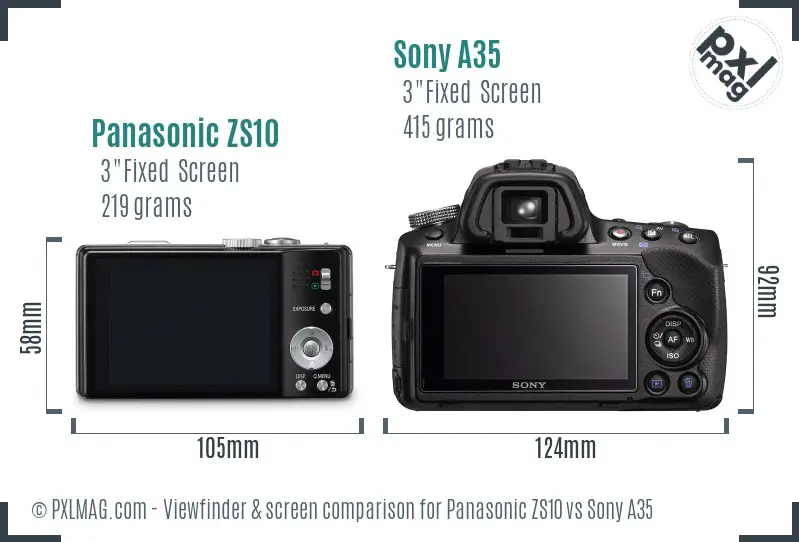 Panasonic ZS10 vs Sony A35 Screen and Viewfinder comparison