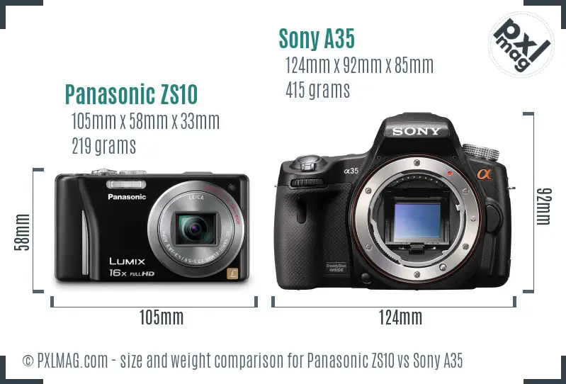 Panasonic ZS10 vs Sony A35 size comparison