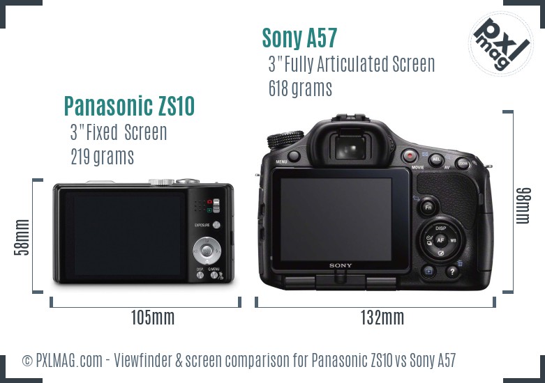 Panasonic ZS10 vs Sony A57 Screen and Viewfinder comparison