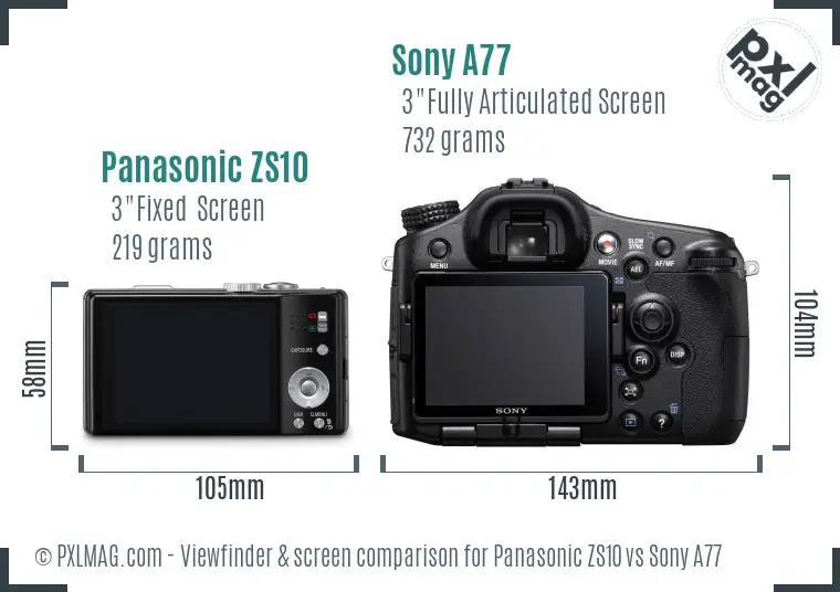 Panasonic ZS10 vs Sony A77 Screen and Viewfinder comparison Panasonic ZS10 vs Sony A77 Screen and Viewfinder comparison