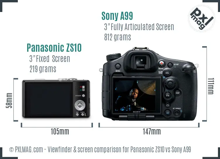 Panasonic ZS10 vs Sony A99 Screen and Viewfinder comparison