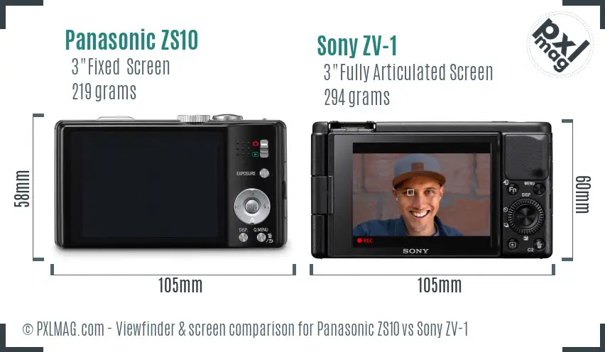 Panasonic ZS10 vs Sony ZV-1 Screen and Viewfinder comparison