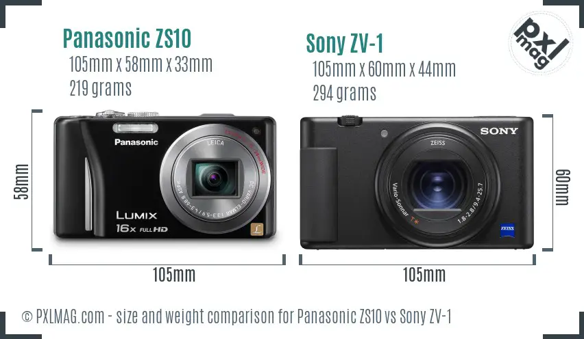 Panasonic ZS10 vs Sony ZV-1 size comparison