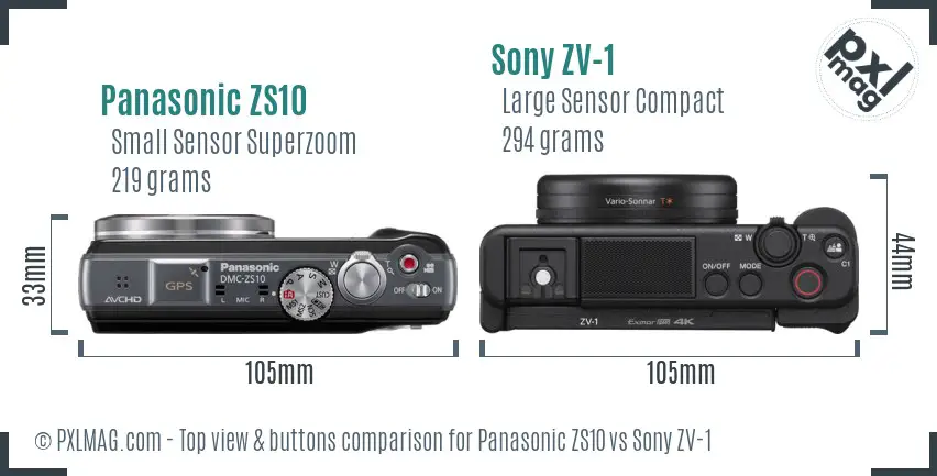 Panasonic ZS10 vs Sony ZV-1 top view buttons comparison