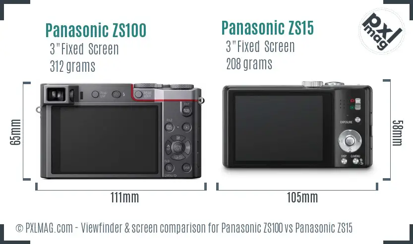 Panasonic ZS100 vs Panasonic ZS15 Screen and Viewfinder comparison