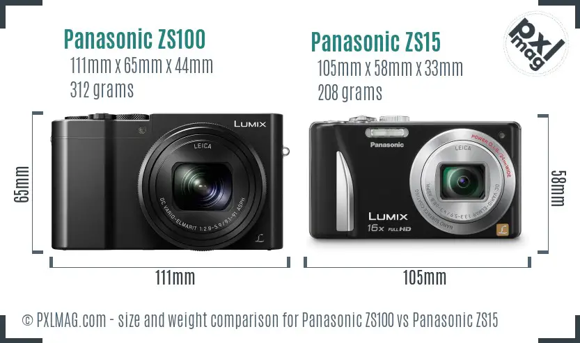 Panasonic ZS100 vs Panasonic ZS15 size comparison