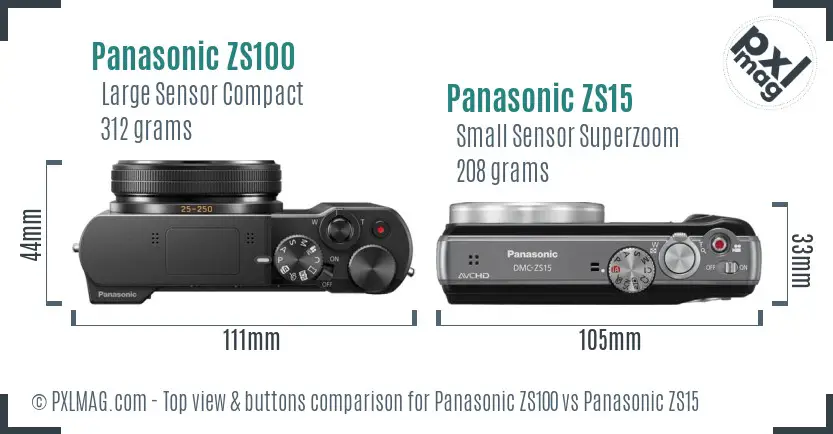 Panasonic ZS100 vs Panasonic ZS15 top view buttons comparison