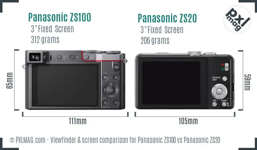 Panasonic ZS100 vs Panasonic ZS20 Screen and Viewfinder comparison