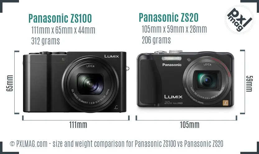 Panasonic ZS100 vs Panasonic ZS20 size comparison