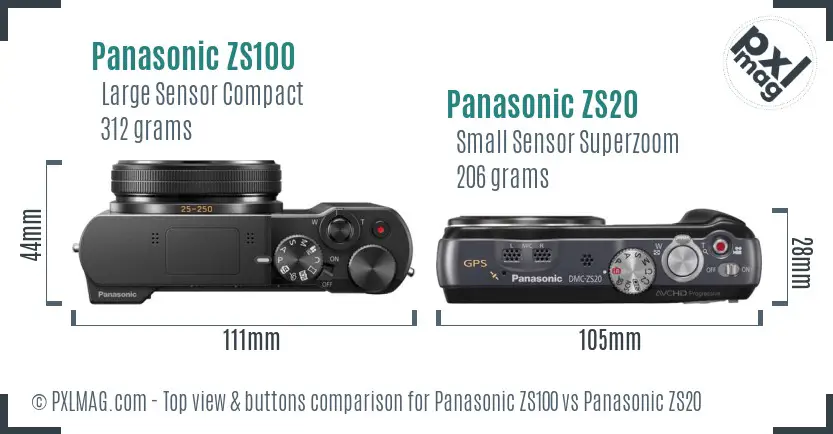 Panasonic ZS100 vs Panasonic ZS20 top view buttons comparison