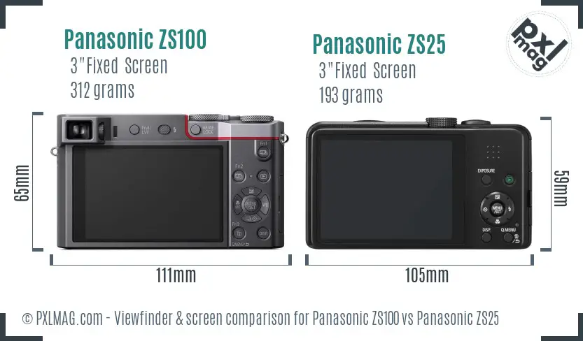 Panasonic ZS100 vs Panasonic ZS25 Screen and Viewfinder comparison