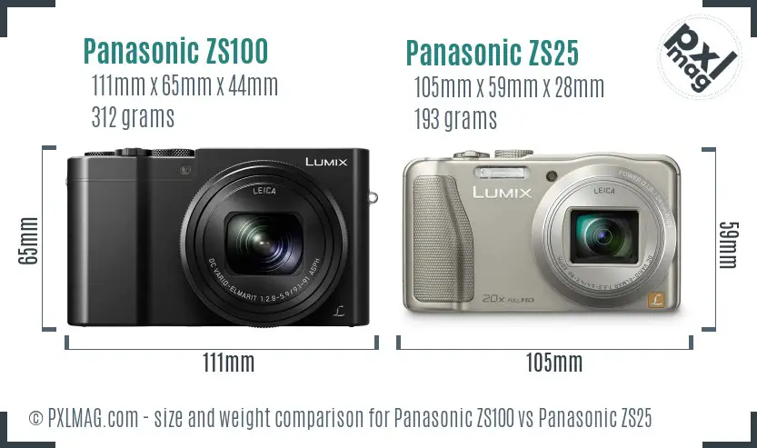 Panasonic ZS100 vs Panasonic ZS25 size comparison