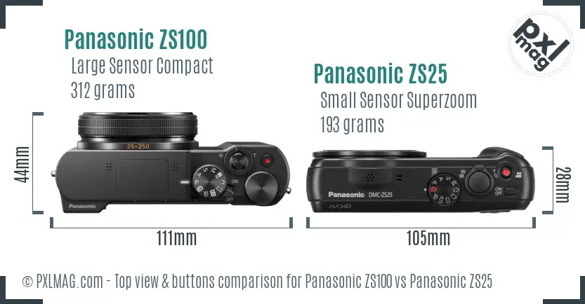 Panasonic ZS100 vs Panasonic ZS25 top view buttons comparison