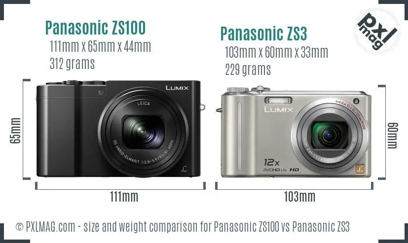 Panasonic ZS100 vs Panasonic ZS3 size comparison