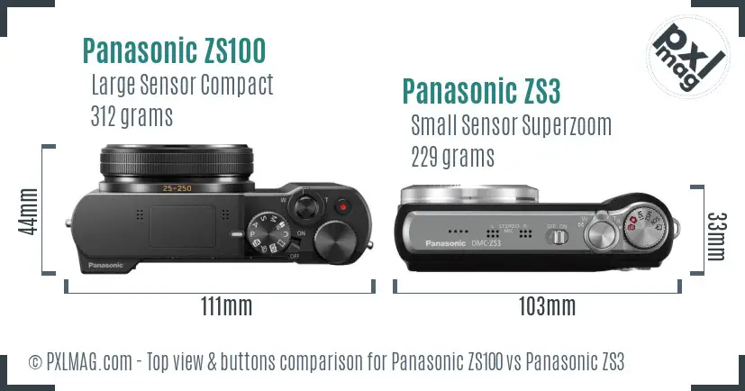 Panasonic ZS100 vs Panasonic ZS3 top view buttons comparison