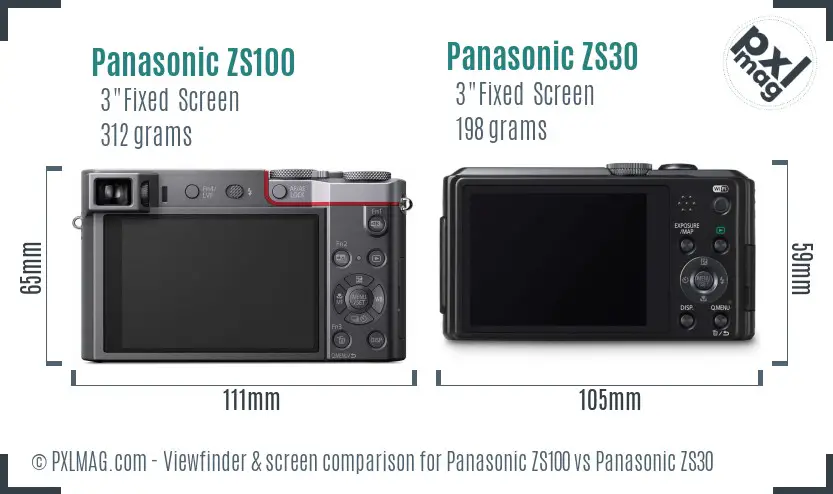Panasonic ZS100 vs Panasonic ZS30 Screen and Viewfinder comparison