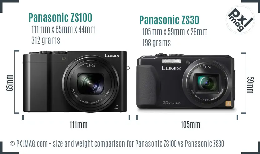 Panasonic ZS100 vs Panasonic ZS30 size comparison