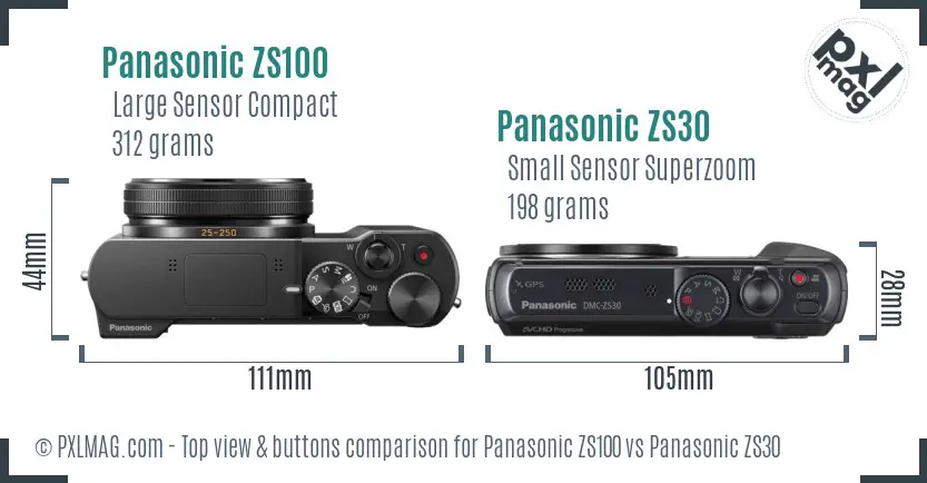Panasonic ZS100 vs Panasonic ZS30 top view buttons comparison
