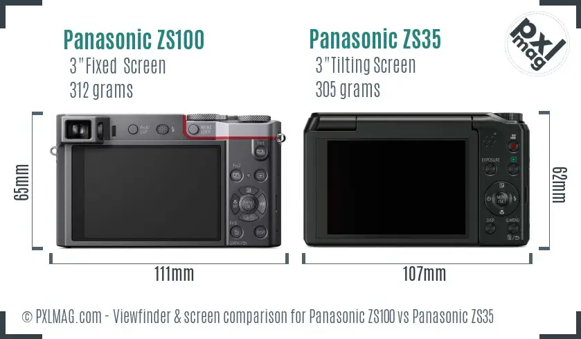 Panasonic ZS100 vs Panasonic ZS35 Screen and Viewfinder comparison