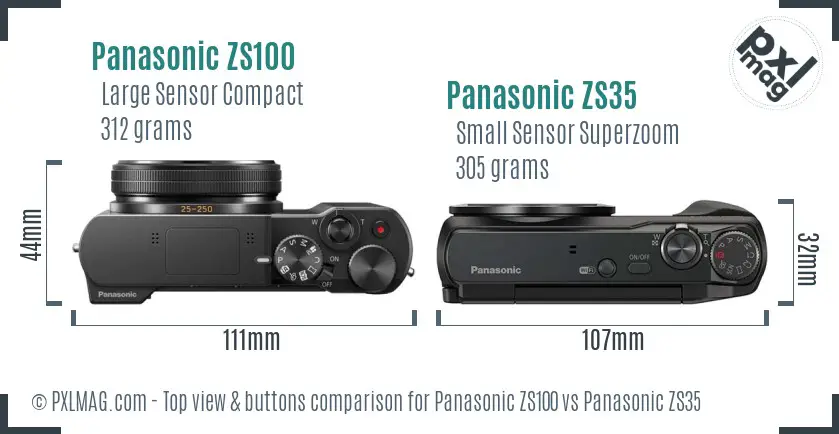 Panasonic ZS100 vs Panasonic ZS35 top view buttons comparison