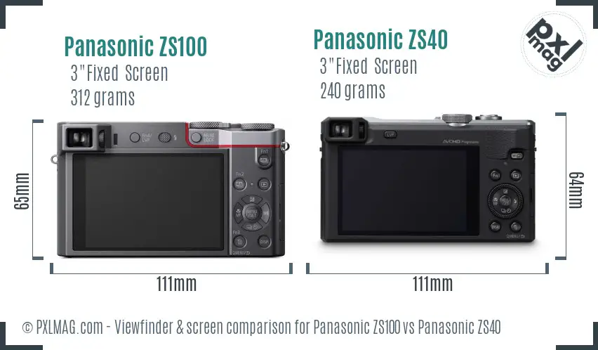 Panasonic ZS100 vs Panasonic ZS40 Screen and Viewfinder comparison